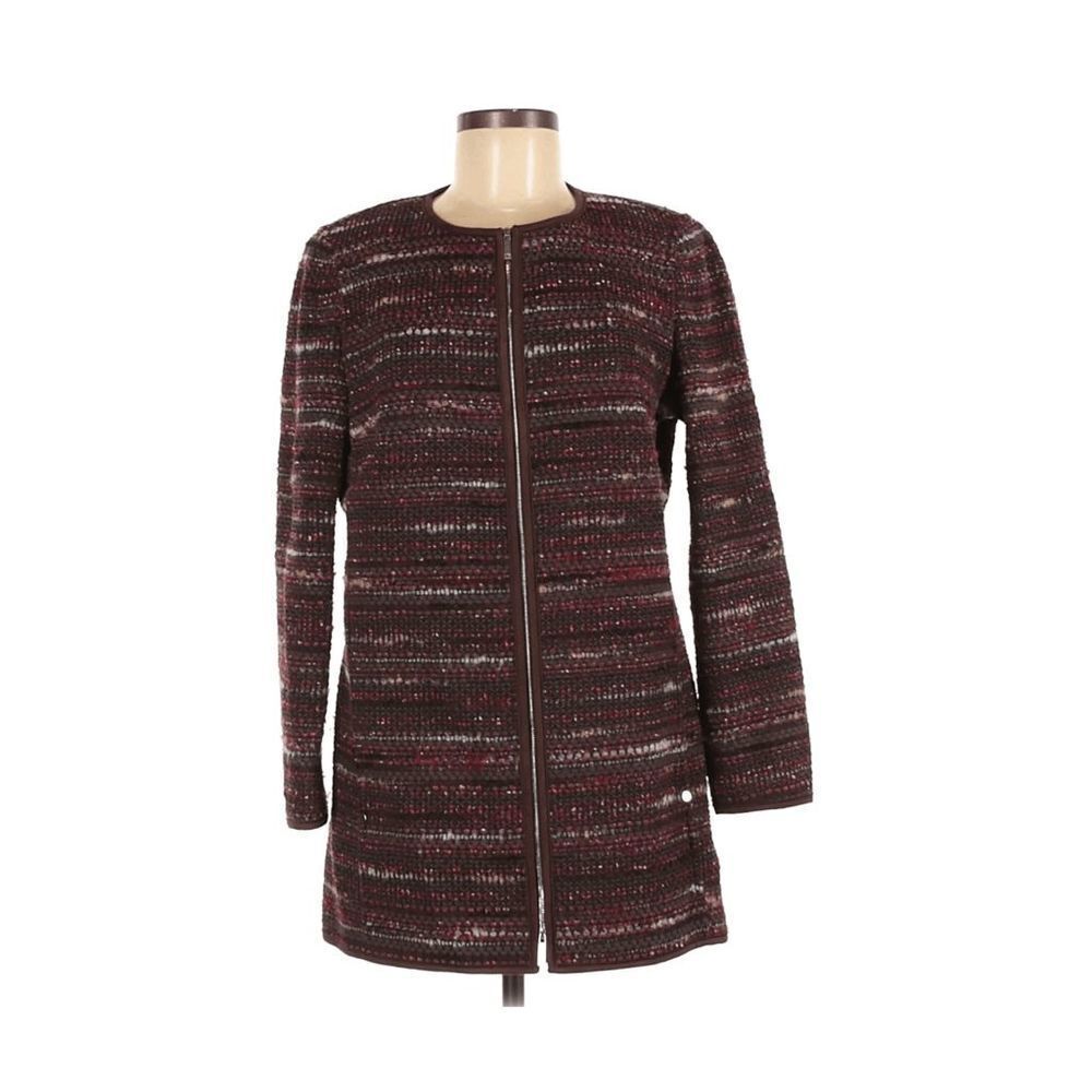 Lafayette 148 Blazer Size 6 New York Silk & Wool Tweed Long Coat Full Zip Brown